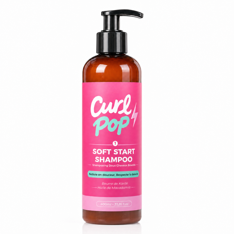 Soft Start Shampoo Curl Pop — shampooing doux cheveux bouclés 400 ml, packshot fond blanc