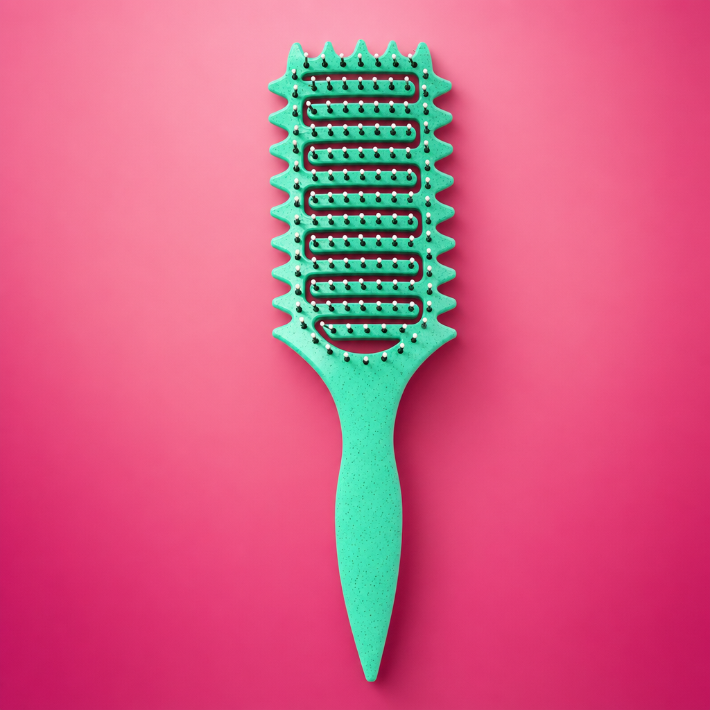 Pop Brush menthe Curl Pop - brosse ventilee definition boucles fond rose