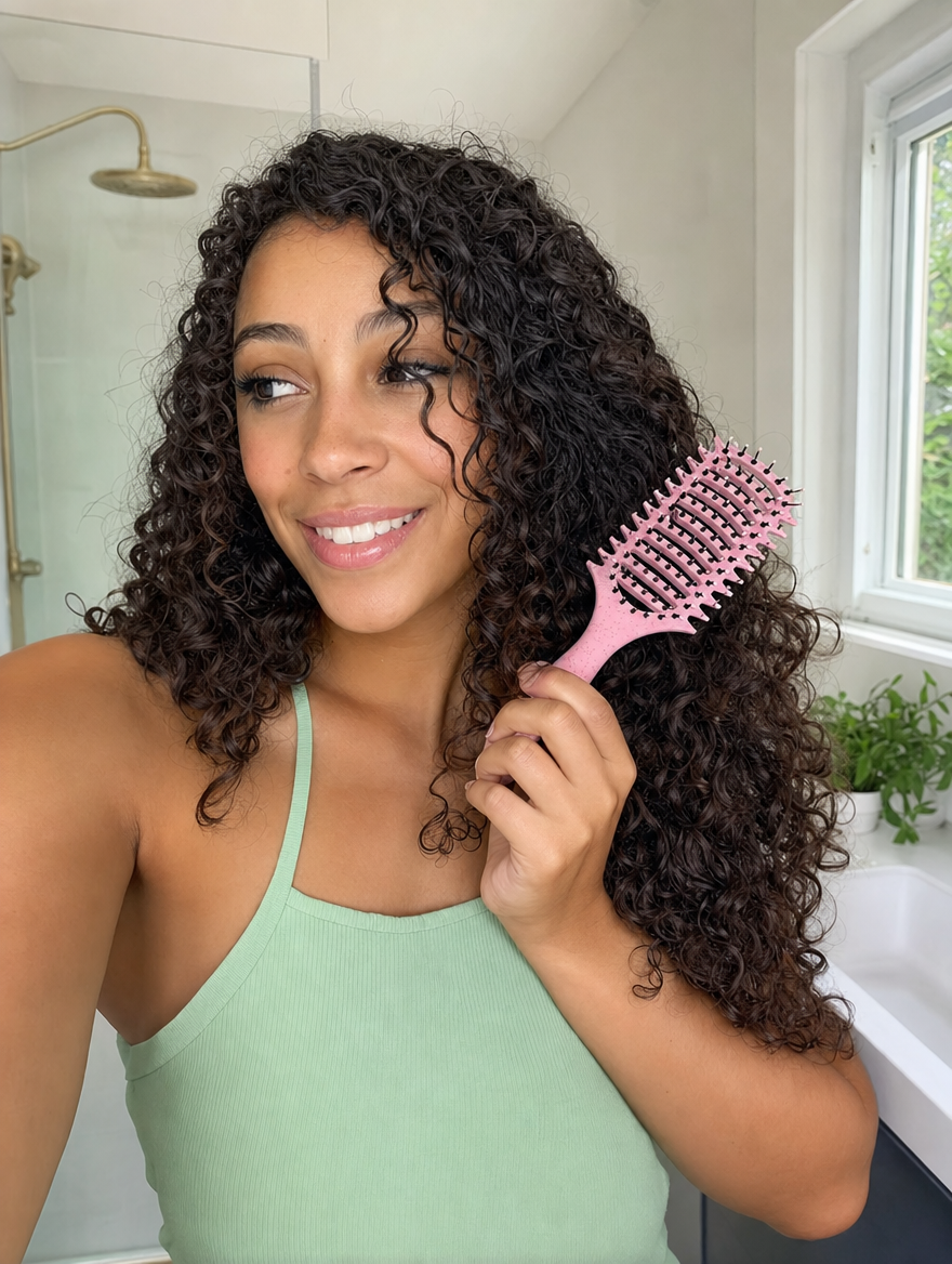 Pop Brush rose en situation - boucles definies Curl Pop