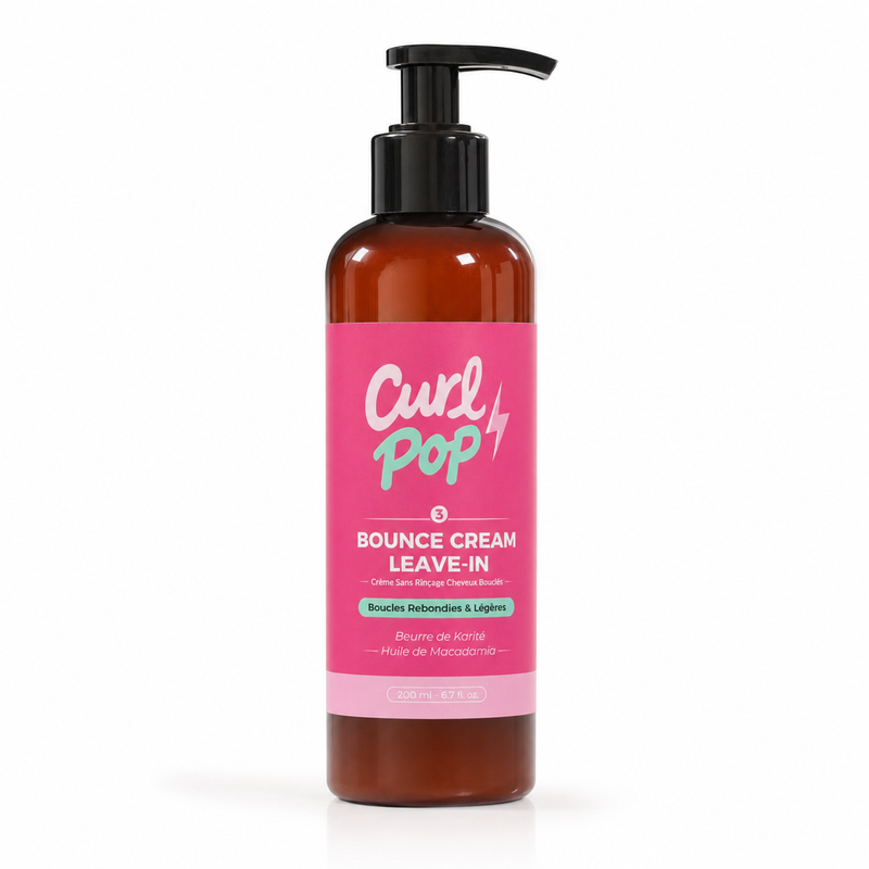 Bounce Cream Leave-In Curl Pop — crème sans rinçage cheveux bouclés, flacon pompe 200 ml