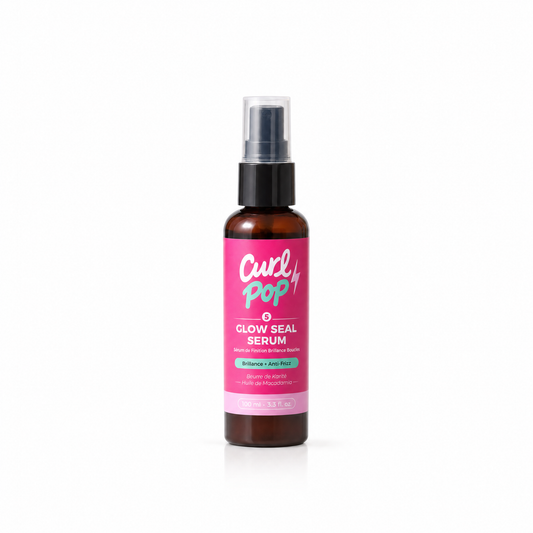 Glow Seal Serum Curl Pop — sérum de finition cheveux bouclés 100 ml, packshot fond blanc